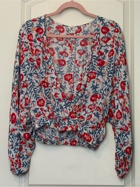 Billabong Red & Blue Floral Wrap Blouse